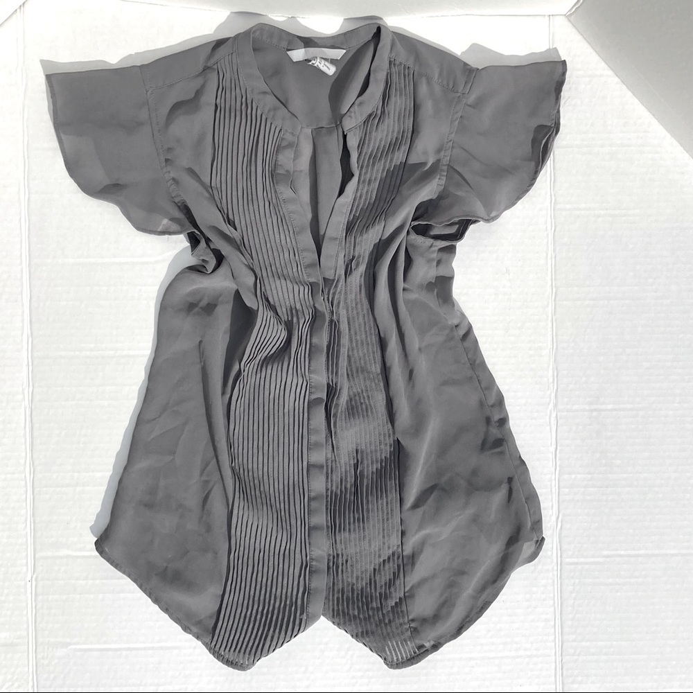 H&M Pin-tuck Ruffle Sleeve V-neck Grey Blouse